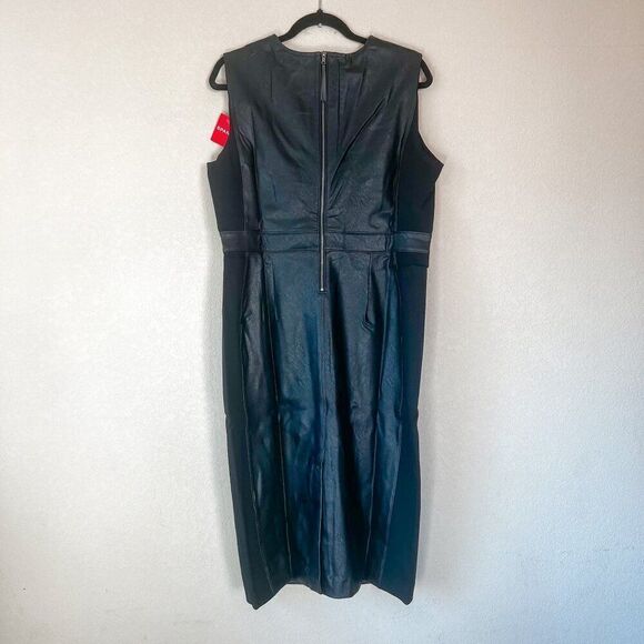 NWT! SPANX Black Leather-Like Combo Fitted Sheath Dress Size XL - Picture 7 of 9